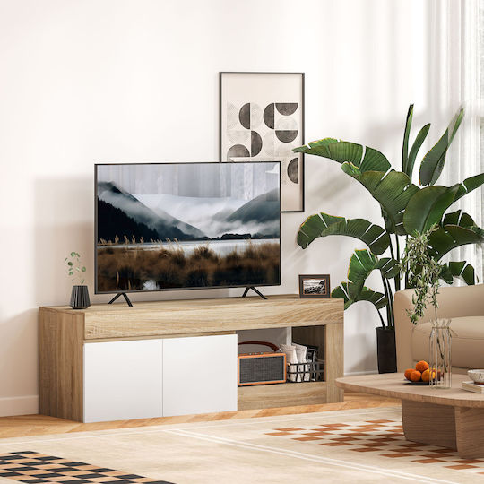 White And Wood-Coloured TV Stand M140xL40xH48cm