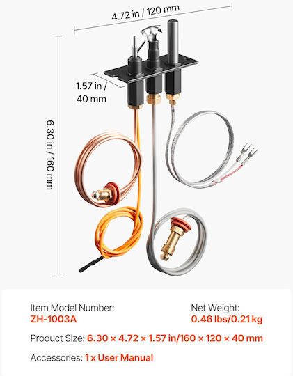 Vevor Gas Pilot Assembly Oe 485-510a 4021-736 2103-010 Gas Fireplace Pilot Assembly Kit Natural Gas Ignition Replacement Compatible Models Quadra-fire Heat & Glo Heatilator Black