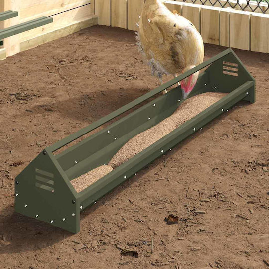 vidaXL Chicken Feeder Trough Olive Feeder for Chickens and Poultry with Capacity 3.93kg 108x20.5x20cm.