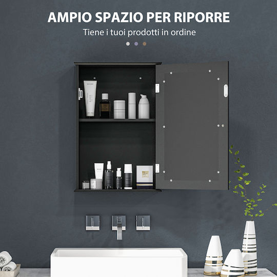 Kleankin Rectangular Bathroom Mirror Touch from MDF with Shelf & Cabinet 41x14cm Black