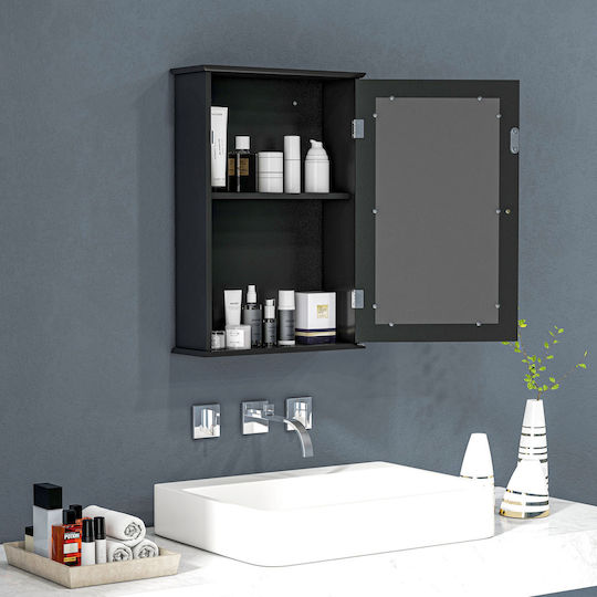 Kleankin Rectangular Bathroom Mirror Touch from MDF with Shelf & Cabinet 41x14cm Black