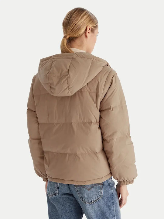 Jachetă Scurtă Dama Puffer Pentru Iarnă Maro