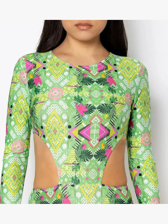 One Piece Swimsuit With Zipper Green