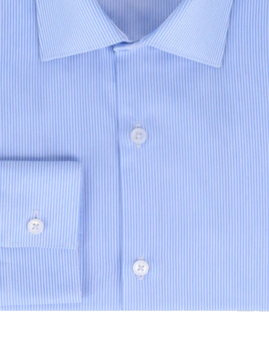 Long-sleeved Cotton Shirt Striped Light Blue