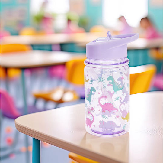 Gezellig Sticlă Pentru Copii Dinozaur Plastică Cu Pai Roz 450ml