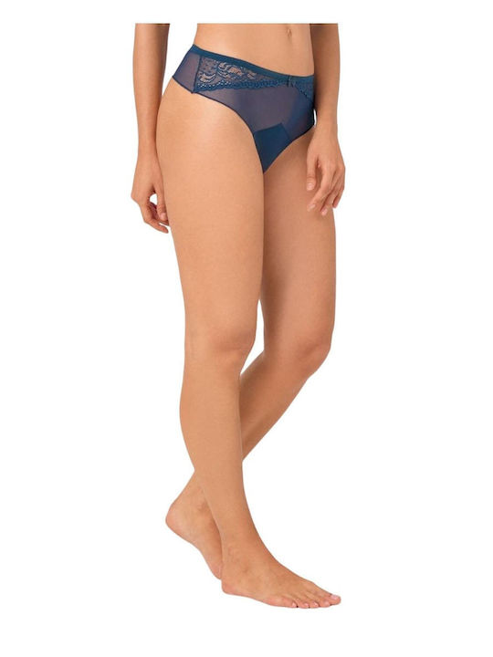 Women's String with Lace Petrol