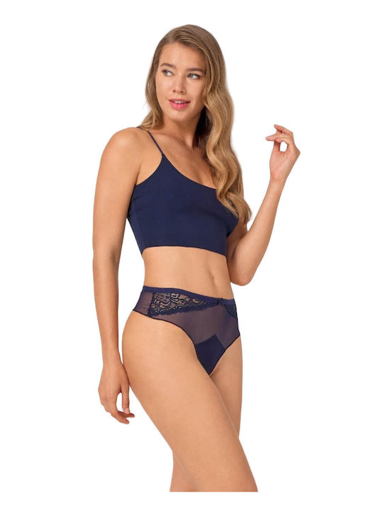 Γυναικείο String με Δαντέλα Navy Μπλε