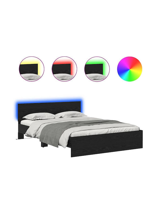 Bed Queen Wooden Black Beech with Slats for Mattress 160x200cm