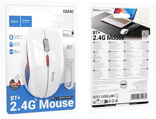 Hoco GM40 Wireless Bluetooth Mouse White