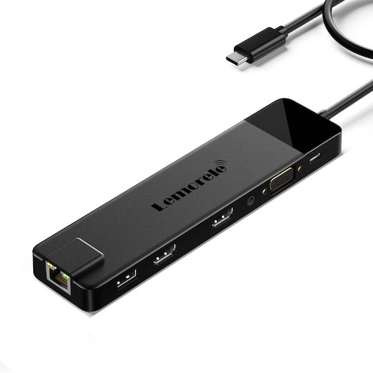 Lemorele TC96 USB-C Лаптоп Докинг Станция с HDMI 4K PD Ethernet и Свързване на 2 Монитора Черен