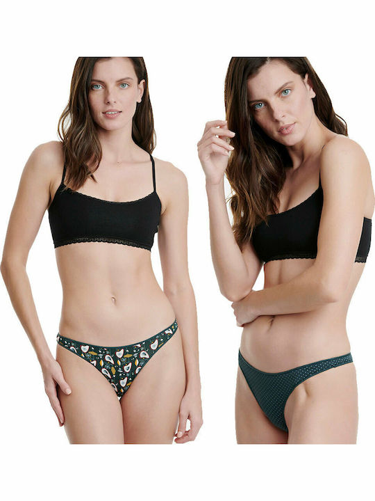 Bamboo Women's String 2Pack Green