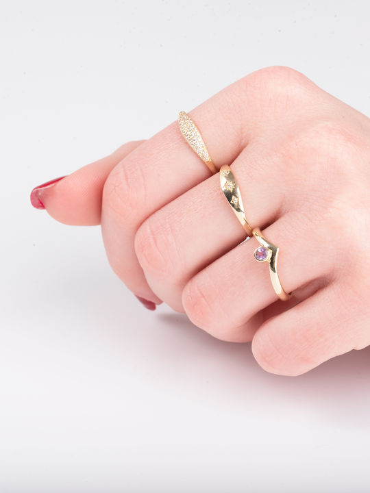 Lunaorocreations Damenring Zirkon Steine Gelbes Gold 14 Karat
