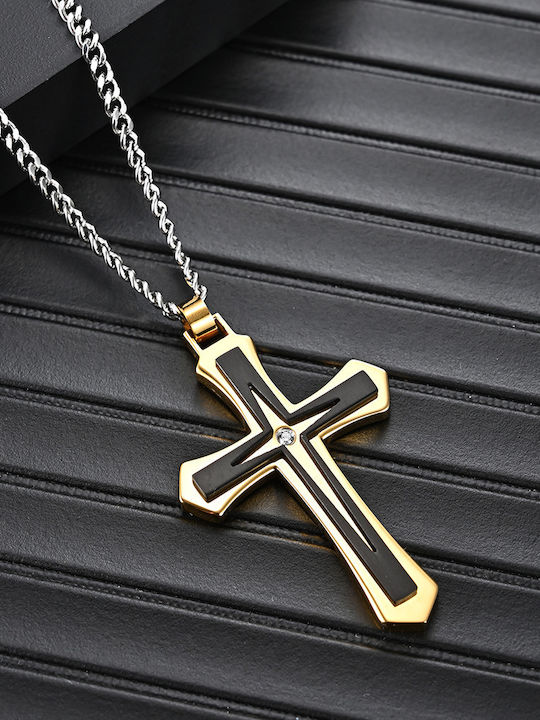 Legend Accessories Ανδρικός Σταυρός από Επιχρυσωμένο Ατσάλι με Αλυσίδα