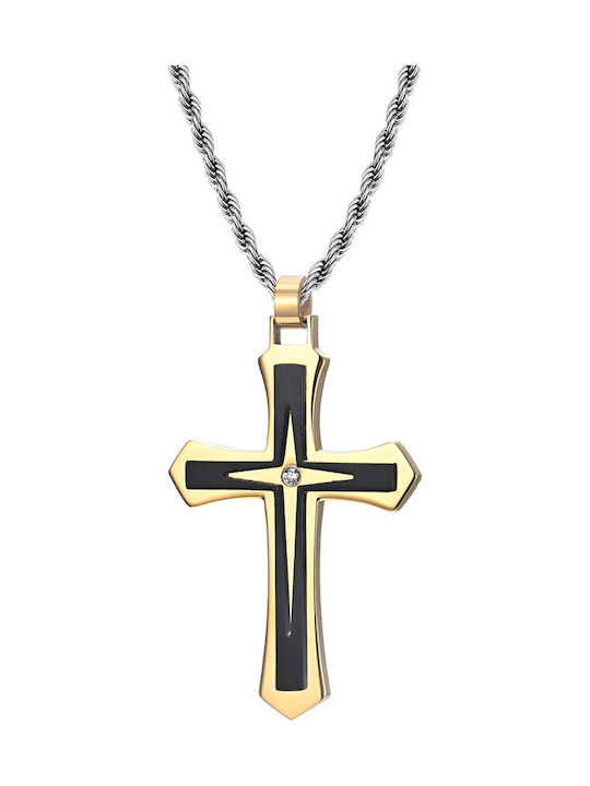 Legend Accessories Ανδρικός Σταυρός από Επιχρυσωμένο Ατσάλι με Αλυσίδα