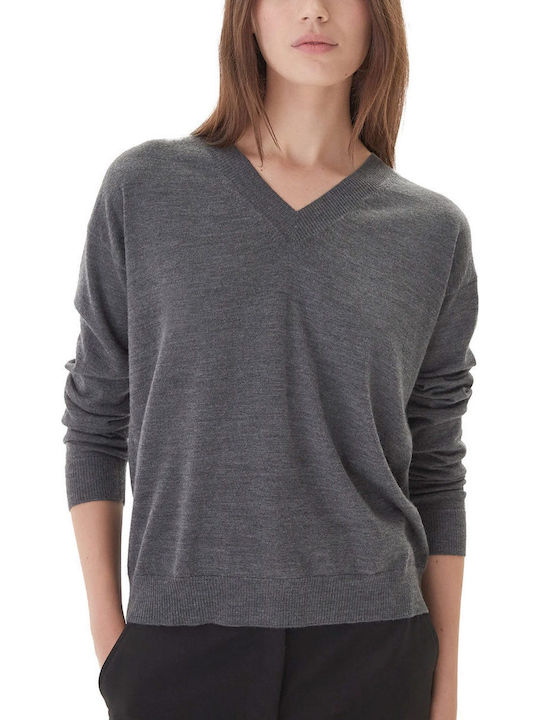 Women's Sweater Woolen with V Neckline Gray