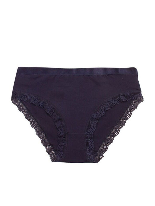 Βαμβακερά Γυναικεία Slip 3Pack με Δαντέλα Navy Blue/Beige/Purple