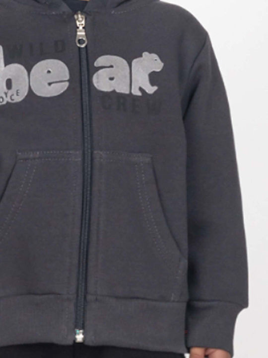 Kids Sweatshirt Cardigan Cotton with Hood Anthracite