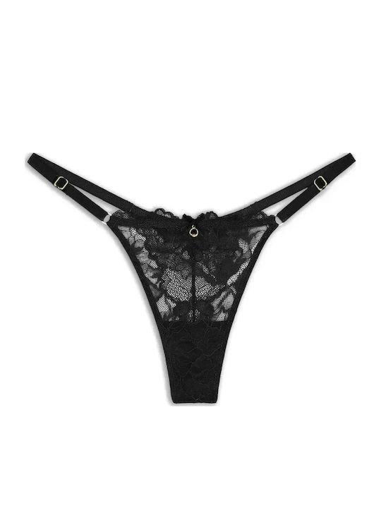 Women's String with Lace Black Floral