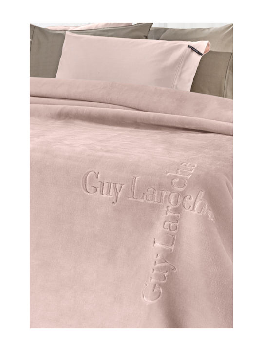 Guy Laroche Logo Velvet Blanket Double Bed 220x240cm Powder
