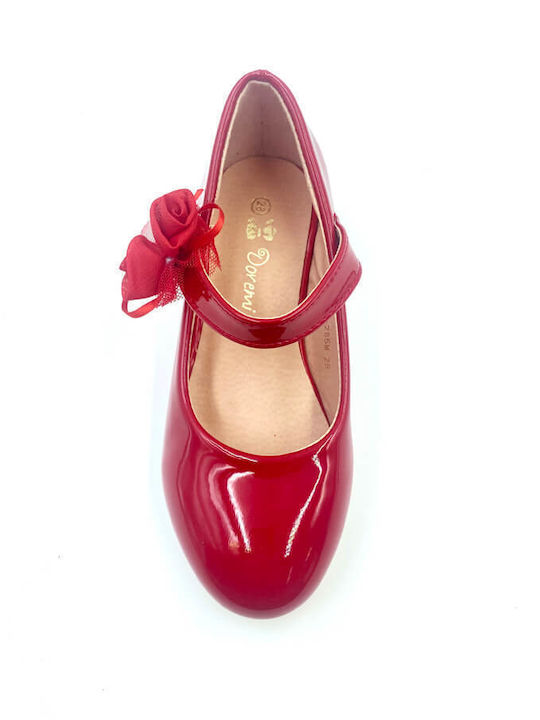 Kids Patent Leather Ballerinas with Hoop & Loop Closure Red