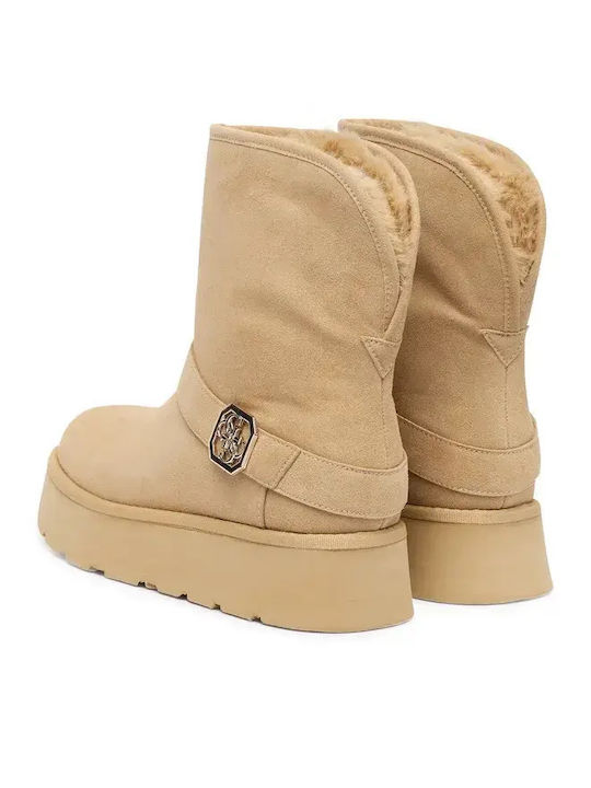 Dolsay Suede Women's Ankle Boots with Fur Beige