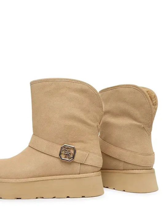 Dolsay Suede Women's Ankle Boots with Fur Beige
