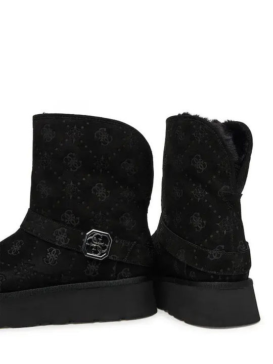 Dolsay Suede Γυναικεία Μποτάκια Αστραγάλου με Γούνα Μαύρα