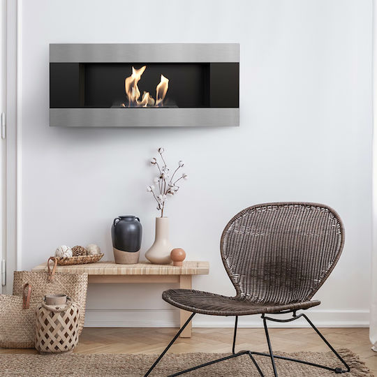 Kratki Delta 2 Horizontal Tuv Επιτοίχιο Τζάκι Βιοαιθανόλης Εσωτερικού Χώρου Μαύρο 90x14.7x40cm