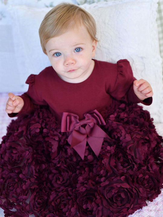 Girls Dress Long Sleeve Floral Burgundy