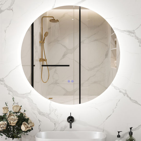 Kleankin Round Bathroom Mirror Led Touch made of Plastic 60x60cm White