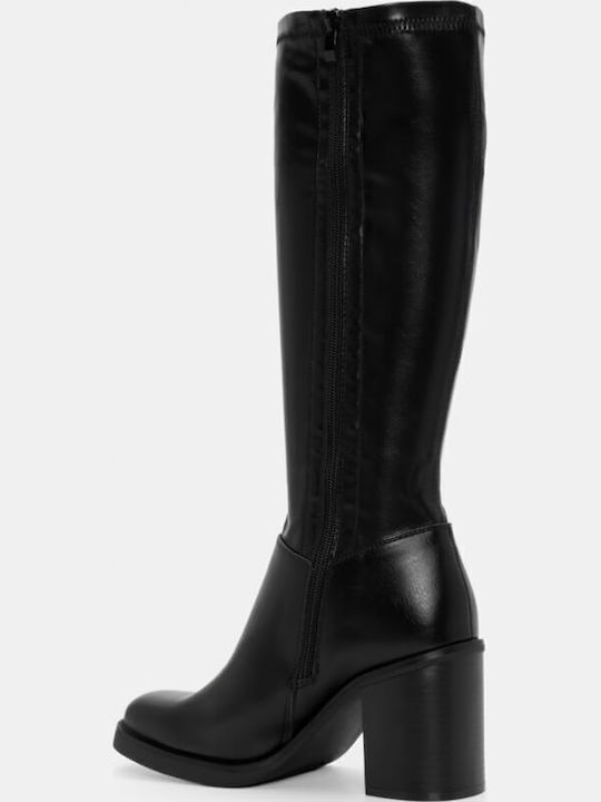Wildleder Damenstiefel mit hohem Absatz Schwarz