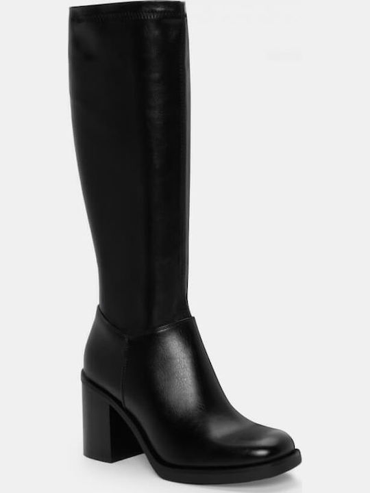 Wildleder Damenstiefel mit hohem Absatz Schwarz