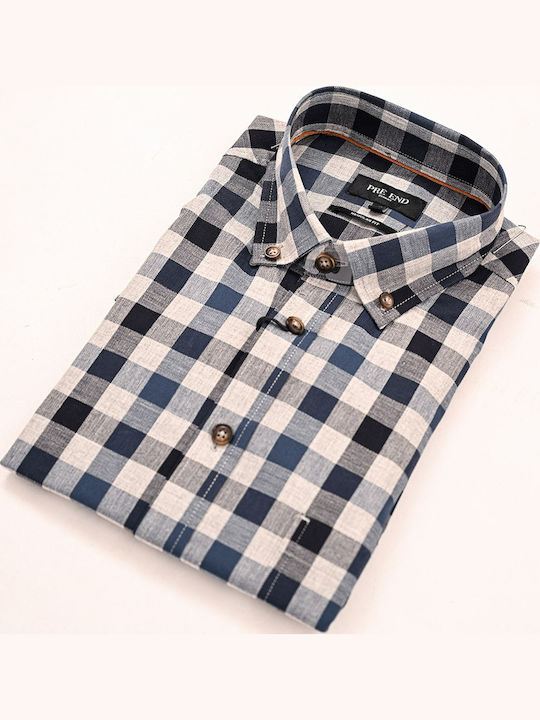 Long-sleeved Cotton Shirt Checked Dark Blue