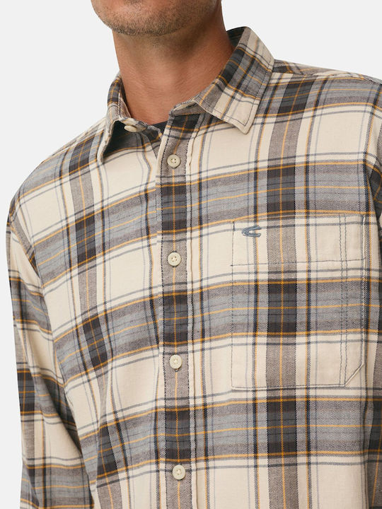 Long Sleeve Flannel Shirt in Regular Fit Checked Beige
