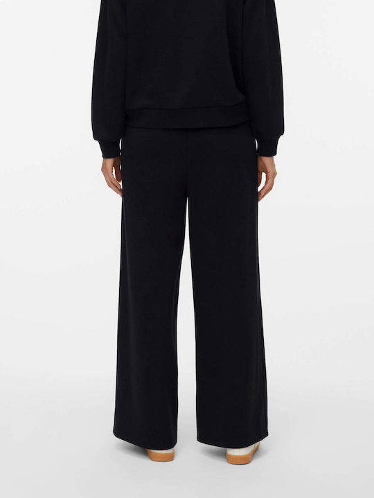 Damen Hoch tailliert Stoff Hose in Weitem Schnitt Black