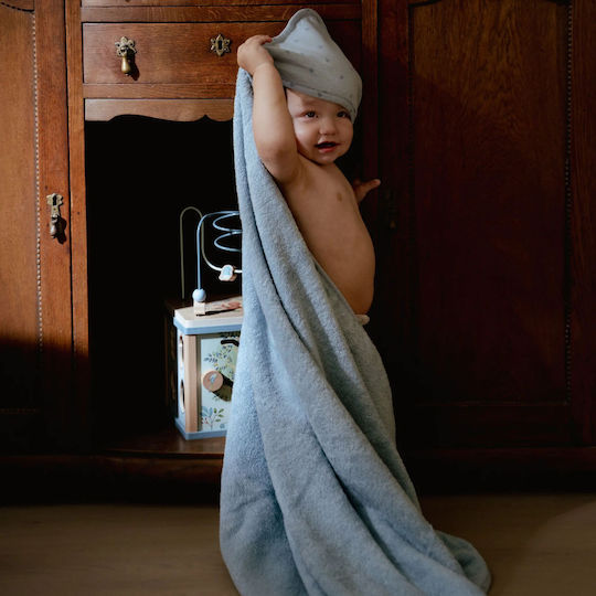 Little Dutch Baby Hooded Bath Towel with Hood Pure Denim Blue 100x100cm