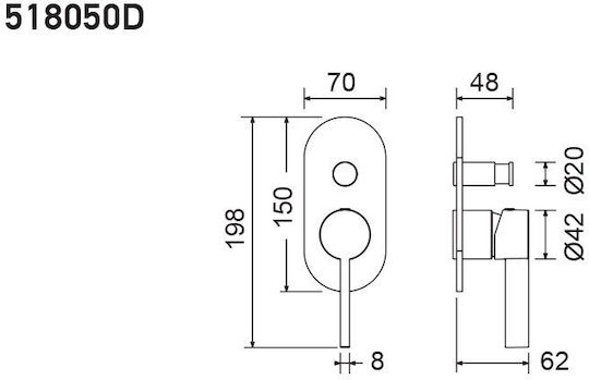 Armando Vicario Mooi Built-in Faucet Mixer for Shower 2 Exits Black