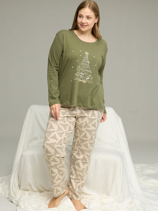 Sexen Winter Women's Pyjama Set Khaki Christmas