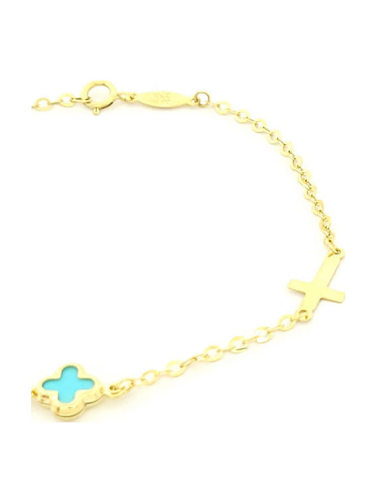 Kids Bracelet from Gold 9K with Σταυρό & Crown