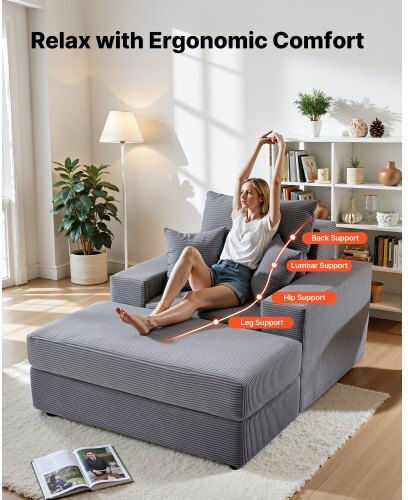 Armchair Bed with Footstool Gray 111.5x149x74cm