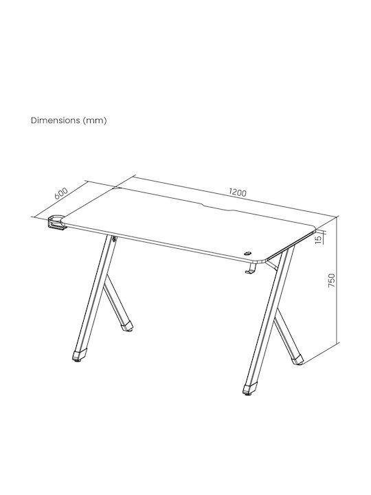Γραφείο Gaming Rs102 Ξύλινο Μαύρο με LED & USB θύρες 120x60x75εκ.