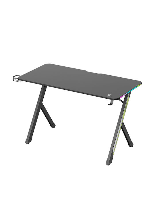 Γραφείο Gaming Rs102 Ξύλινο Μαύρο με LED & USB θύρες 120x60x75εκ.