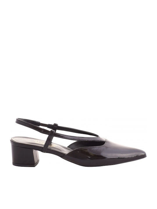 Leder Pumps mit flachem Absatz Schwarz