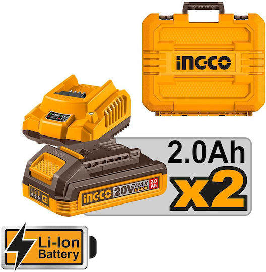 Ingco Set Chainsaw & Pruning Shear Brushless 20V with 2 Batteries 2Ah and Case