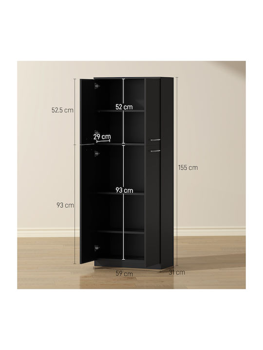 Floor Cabinet Black Wood 59x31x155cm