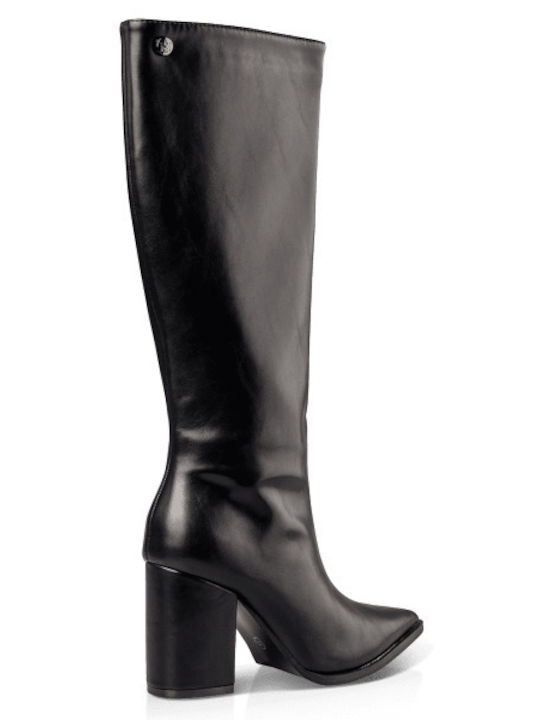 Anatomic Synthetic Leather High Heel Women's Boots with Zipper Black