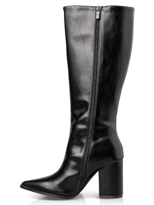 Anatomic Synthetic Leather High Heel Women's Boots with Zipper Black