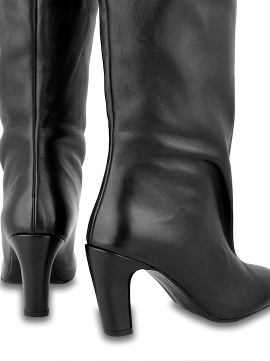 Leather Medium Heel Women's Boots Black