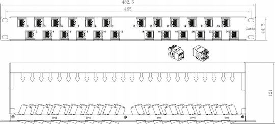 Techly Кийстоун пач панел за рафт 1U 19" 24 порта cat6a Сив