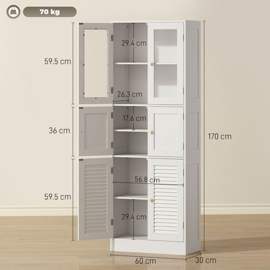 HomCom Badezimmerschrank B60xT30xH170cm Weiß
